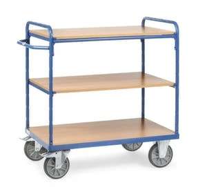 Fetra Etagenwagen, Tragl. 250kg, 4 Etage(n), Ladefl. LxB 320x470mm, Holzböden, M. 4 Kästen, RAL5007, TPE-Bereifung 8 Fetra Etagenwagen, Tragl. 250kg, 4 Etage(n), Ladefl. LxB 320x470mm, Holzböden, M. 4 Kästen, RAL5007, TPE-Bereifung – Bild 6