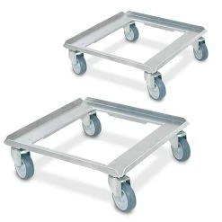 Null Aluroller Für Spülkörbe 500x500 Mm, Graue Gummiräder, Offen, Tragkraft 250 Kg