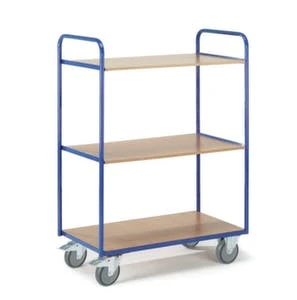 Rollcart Etagenwagen, Tragl. 250kg, 5 Etage(n), Ladefl. LxB 1000x600mm, Holzböden, RAL5010, TPE-Bereifung 5 Rollcart Etagenwagen, Tragl. 250kg, 5 Etage(n), Ladefl. LxB 1000x600mm, Holzböden, RAL5010, TPE-Bereifung – Bild 3
