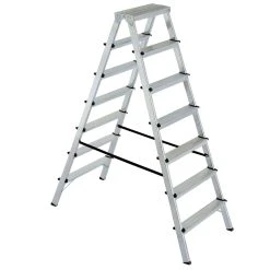 Null Doppelleiter/Bockleiter Aus Alu 2x7 Stufen, Max. Erreichbare Arbeitshöhe 3515 Mm