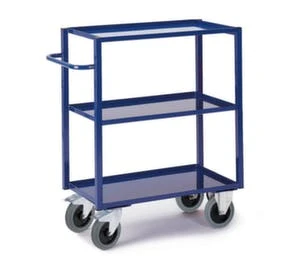 Rollcart Tischwagen, Tragl. 400kg, 2xWannenboden, Ladefl. LxB 895x495mm, Blechwannen, RAL5010, TPE-Bereifung 4 Rollcart Tischwagen, Tragl. 400kg, 2xWannenboden, Ladefl. LxB 895x495mm, Blechwannen, RAL5010, TPE-Bereifung – Bild 2