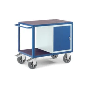 Rollcart Schrankwagen, Tragl. 1000kg, 2 Etage(n), Ladefl. LxB 1000x700mm, Siebdruckplatte, RAL7035/RAL5010, 1 Schränke 3 Rollcart Schrankwagen, Tragl. 1000kg, 2 Etage(n), Ladefl. LxB 1000x700mm, Siebdruckplatte, RAL7035/RAL5010, 1 Schränke