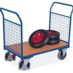 Variofit Gitter-Doppelstirnwandwagen, Tragl. 500kg, Ladefl. LxB 1170x800mm, Holzplatte