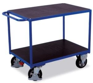 Variofit Tischwagen, Tragl. 1000kg, 2 Etage(n), Ladefl. LxB 995x700mm, Siebdruckböden, RAL5010, Gummi-Bereifung 5 Variofit Tischwagen, Tragl. 1000kg, 2 Etage(n), Ladefl. LxB 995x700mm, Siebdruckböden, RAL5010, Gummi-Bereifung – Bild 3