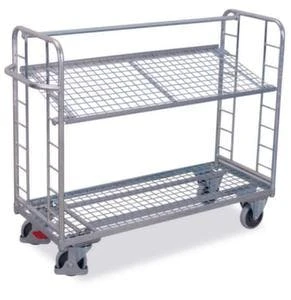 Variofit Etagenwagen, Tragl. 250kg, 2 Etage(n), Ladefl. LxB 1320x535mm, Drahtgitterböden, Neigbar, Gestell Mit Verzinkt, TPE-Bereifung 3 Variofit Etagenwagen, Tragl. 250kg, 2 Etage(n), Ladefl. LxB 1320x535mm, Drahtgitterböden, Neigbar, Gestell Mit Verzinkt, TPE-Bereifung