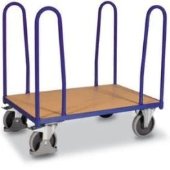 Variofit Seitenbügelwagen, Tragl. 400kg, Ladefl. LxB 910x460mm, Holzplatte, 4 Bügel, RAL5010, 2 Lenk-/2 Bockrollen, TPE-Bereifung