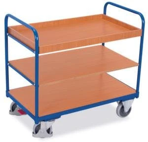 Rollcart Etagenwagen, Tragl. 250kg, 5 Etage(n), Ladefl. LxB 1000x600mm, Holzböden, RAL5010, TPE-Bereifung 6 Rollcart Etagenwagen, Tragl. 250kg, 5 Etage(n), Ladefl. LxB 1000x600mm, Holzböden, RAL5010, TPE-Bereifung – Bild 4