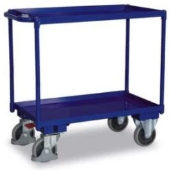 Variofit Tischwagen, Tragl. 400kg, 2xStahlblechplatte, Ladefl. LxB 845x495mm, Blechwannen, RAL5010, TPE-Bereifung