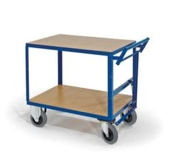Rollcart Tischwagen, Tragl. 600kg, 2 Etage(n), Ladefl. LxB 1200x800mm, Holzböden, RAL5010, TPE-Bereifung