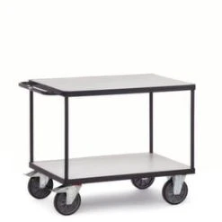 Fetra ESD-Tischwagen, Tragl. 600kg, 2 Etage(n), Ladefl. LxB 1200x800mm, Holzböden, Dunkelgrau, TPE-Bereifung