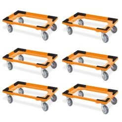 Null 6 Transportroller Für 600x400 Mm Drehstapelbehälter, Offen, Gr. Gummiräder, Orange