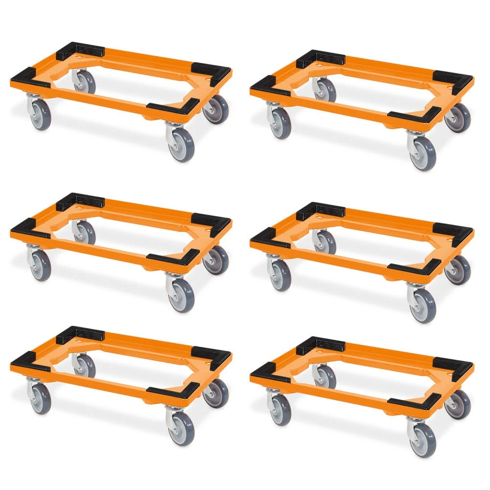 Null 6 Transportroller Für 600x400 Mm Drehstapelbehälter, Offen, Gr. Gummiräder, Orange 3 Null 6 Transportroller Für 600x400 Mm Drehstapelbehälter, Offen, Gr. Gummiräder, Orange