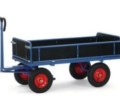 Fetra Handpritschenwagen, Tragl. 1250kg, Ladefl. LxB 2000x1000mm, Siebdruckplatte, 4 Vollwände, RAL5007, 4 Räder, Luft-Bereifung