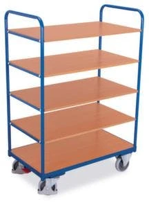 Rollcart Etagenwagen, Tragl. 250kg, 5 Etage(n), Ladefl. LxB 1000x600mm, Holzböden, RAL5010, TPE-Bereifung 9 Rollcart Etagenwagen, Tragl. 250kg, 5 Etage(n), Ladefl. LxB 1000x600mm, Holzböden, RAL5010, TPE-Bereifung – Bild 7
