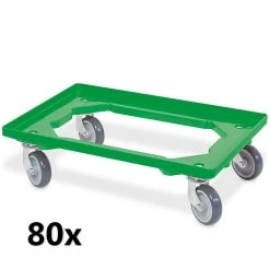 Alternative view of Null 80x Transportroller Für 600 X 400 Mm Eurobehälter, Rot, 4 Lenkrollen, Graue Gummiräder