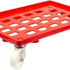 PROREGAL Transportroller Für Euroboxen 60x40cm Mit Kunststoffräder Rot | Gitter/Rasterdeck | 2 Lenkrollen & 2 Bremsrollen | Traglast 300kg