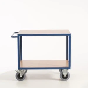 Rollcart Tischwagen, Tragl. 500kg, 2 Etage(n), Ladefl. LxB 1000x700mm, Holzböden, RAL5010, Vollgummi-Bereifung 3 Rollcart Tischwagen, Tragl. 500kg, 2 Etage(n), Ladefl. LxB 1000x700mm, Holzböden, RAL5010, Vollgummi-Bereifung