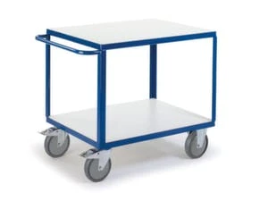 Rollcart Tischwagen, Tragl. 600kg, 2 Etage(n), Ladefl. LxB 1200x800mm, Holzböden, RAL5010, TPE-Bereifung 7 Rollcart Tischwagen, Tragl. 600kg, 2 Etage(n), Ladefl. LxB 1200x800mm, Holzböden, RAL5010, TPE-Bereifung – Bild 5