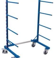 Variofit Tragarmwagen, Tragl. 400kg, 8 Tragarme, HxLxB 1800x800x440-1300mm, RAL5010, TPE-Bereifung