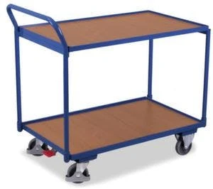 Variofit Tischwagen, Tragl. 250kg, 2xHolzplatte, Ladefl. LxB 1000x600mm, Holzböden, 2 Schubladen, RAL5010, TPE-Bereifung 4 Variofit Tischwagen, Tragl. 250kg, 2xHolzplatte, Ladefl. LxB 1000x600mm, Holzböden, 2 Schubladen, RAL5010, TPE-Bereifung – Bild 2