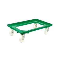 PROREGAL Transportroller Für Euroboxen 60x40cm Mit Kunststoffräder Grün | Offenes Deck | 2 Lenkrollen & 2 Bremsrollen | Traglast 300kg