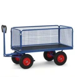 Fetra Handpritschenwagen, Tragl. 1250kg, Ladefl. LxB 2000x1000mm, Siebdruckplatte, 4 Vollwände, RAL5007, 4 Räder, Luft-Bereifung -Vago-tools-Geschäft 7be3a034 046e 4cdb a7a4 a3cdbb9ab37d