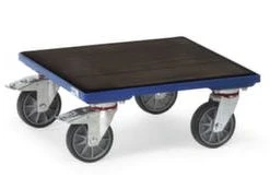 Fetra Transportroller, Tragl. 400kg, Ladefl. LxB 700x700mm, Lade H 190mm, Holzplatte/Gummi, RAL5007, 4 Lenkrollen