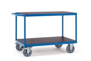 Variofit Tischwagen, Tragl. 1000kg, 2 Etage(n), Ladefl. LxB 995x700mm, Siebdruckböden, RAL5010, Gummi-Bereifung 8 Variofit Tischwagen, Tragl. 1000kg, 2 Etage(n), Ladefl. LxB 995x700mm, Siebdruckböden, RAL5010, Gummi-Bereifung – Bild 6