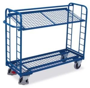Variofit Etagenwagen, Tragl. 250kg, 2 Etage(n), Ladefl. LxB 1320x535mm, Drahtgitterböden, Neigbar, Gestell Mit Verzinkt, TPE-Bereifung 6 Variofit Etagenwagen, Tragl. 250kg, 2 Etage(n), Ladefl. LxB 1320x535mm, Drahtgitterböden, Neigbar, Gestell Mit Verzinkt, TPE-Bereifung – Bild 4