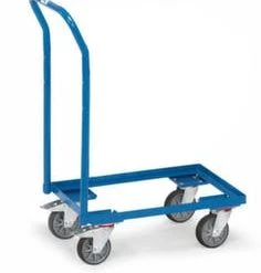 Fetra Schiebebügelwagen, Tragl. 250kg, Ladefl. LxB 610x410mm, Rahmen, Schiebebügel, RAL5007, 4 Lenkrollen, TPE-Bereifung