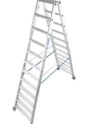 Krause Rollbare Stufenleiter, 2x12 Stufen, Stand H 2, 35m, Holm L 3, 05m, Alu