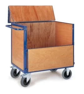 Rollcart Holz-Kastenwagen, Tragl. 600kg, Ladefl. LxB 1165x765mm, HxLxB 1045x1350x820mm, 4 Wände, RAL5010, TPE-Bereifung 6 Rollcart Holz-Kastenwagen, Tragl. 600kg, Ladefl. LxB 1165x765mm, HxLxB 1045x1350x820mm, 4 Wände, RAL5010, TPE-Bereifung – Bild 4