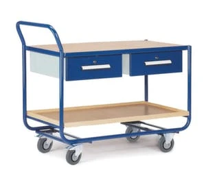 Rollcart Schrankwagen, Tragl. 300kg, Ladefl. LxB 1000x575mm, RAL7035/RAL5010, 4 Schubladen, HxLxB 990x1170x600mm, TPE-Bereifung 6 Rollcart Schrankwagen, Tragl. 300kg, Ladefl. LxB 1000x575mm, RAL7035/RAL5010, 4 Schubladen, HxLxB 990x1170x600mm, TPE-Bereifung – Bild 4