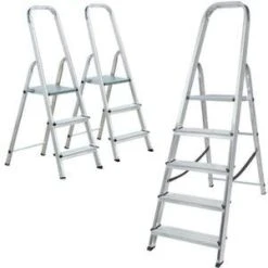 Null Stufenstehleiter-Set, 2x3 Stufen/1x5 Stufen, Einseitig, Alu