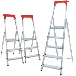 Null 3 Alu-Stufenleitern, 2x Stufenleiter Mit 3 Stufen + 1x Stufenleiter Mit 5 Stufen