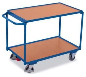 Variofit Tischwagen, Tragl. 250kg, 2xHolzplatte, Ladefl. LxB 1000x600mm, Holzböden, 2 Schubladen, RAL5010, TPE-Bereifung 5 Variofit Tischwagen, Tragl. 250kg, 2xHolzplatte, Ladefl. LxB 1000x600mm, Holzböden, 2 Schubladen, RAL5010, TPE-Bereifung – Bild 3