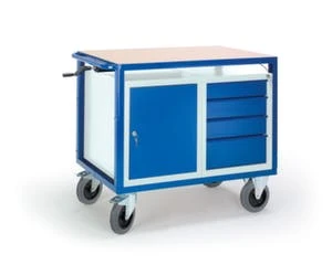 Variofit Schrankwagen, Tragl. 250kg, Ladefl. LxB 985x590mm, RAL5010, 1 Schrank, 3 Etagen, HxLxB 1050x1125x625mm, TPE-Bereifung 9 Variofit Schrankwagen, Tragl. 250kg, Ladefl. LxB 985x590mm, RAL5010, 1 Schrank, 3 Etagen, HxLxB 1050x1125x625mm, TPE-Bereifung – Bild 7