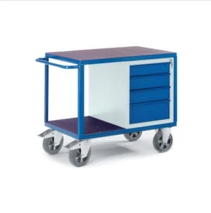 Rollcart Schrankwagen, Tragl. 1000kg, 2 Etage(n), Ladefl. LxB 1000x700mm, Siebdruckplatte, RAL7035/RAL5010, 1 Schränke 4 Rollcart Schrankwagen, Tragl. 1000kg, 2 Etage(n), Ladefl. LxB 1000x700mm, Siebdruckplatte, RAL7035/RAL5010, 1 Schränke – Bild 2