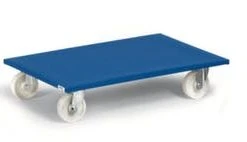 Fetra Transportroller, Tragl. 600kg, Ladefl. LxB 800x600mm, Holzplatte/Gummi, Blau, 4 Lenkrollen