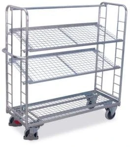 Variofit Etagenwagen, Tragl. 250kg, 2 Etage(n), Ladefl. LxB 1320x535mm, Drahtgitterböden, Neigbar, Gestell Mit Verzinkt, TPE-Bereifung 4 Variofit Etagenwagen, Tragl. 250kg, 2 Etage(n), Ladefl. LxB 1320x535mm, Drahtgitterböden, Neigbar, Gestell Mit Verzinkt, TPE-Bereifung – Bild 2