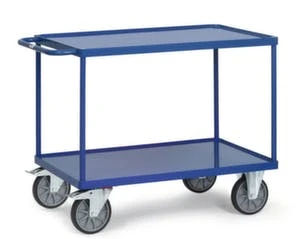 Fetra Tischwagen, Tragl. 600kg, 2 Etage(n), Ladefl. LxB 1200x800mm, RAL5007, TPE-Bereifung 5 Fetra Tischwagen, Tragl. 600kg, 2 Etage(n), Ladefl. LxB 1200x800mm, RAL5007, TPE-Bereifung – Bild 3