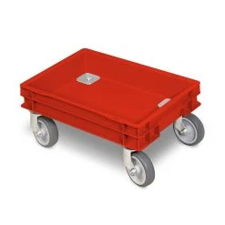 Null Rollkasten Für 400x300mm Eurobehälter, Graue Gummiräder, Trg 100 Kg, Rot