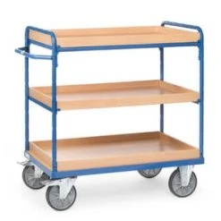 Fetra Etagenwagen, Tragl. 500kg, 3 Etage(n), Ladefl. LxB 850x500mm, Holzkästen, RAL5007, TPE-Bereifung