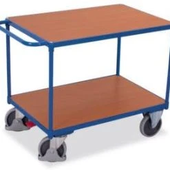 Variofit Tischwagen, Tragl. 500kg, 2 Etage(n), Ladefl. LxB 1000x700mm, Holzböden, RAL5010, TPE-Bereifung -Vago-tools-Geschäft a083a059 7a5c 4400 b02b 6ec4697d8f44