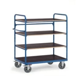 Fetra Etagenwagen, Tragl. 1200kg, 4 Etage(n), Ladefl. LxB 1000x700mm, Siebdruckböden, RAL5007, Elastik-Bereifung