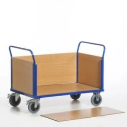 Rollcart Vierwandwagen, Tragl. 600kg, Ladefl. LxB 1200x770mm, Holzplatte, 4 Wände, RAL5010, 2 Lenk-/2 Bockrollen, TPE-Bereifung