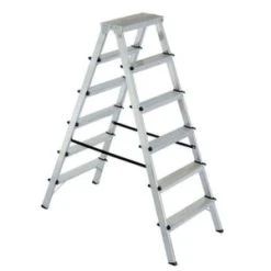 Null Alu-Doppelleiter, Beidseitig, 2x6 Stufe(n), Podest H 1, 3m, Alu