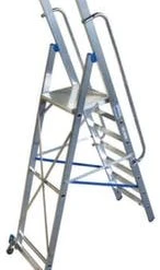 Krause Fahrbare Stufen-Plattformleiter, Einseitig, 7 Stufe(n), Stand H 1, 65m, Holm L 2, 85m, Handlauf Beidseitig, Alu