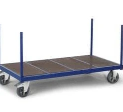 Rollcart Rungenwagen, Tragl. 1200kg, Ladefl. LxB 1300x800mm, Siebdruckplatte, 4 Rungen, RAL5010, 2 Lenk-/2 Bockrollen