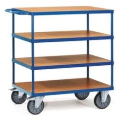 Alternative view of Fetra Tischwagen, Tragl. 600kg, 3 Etage(n), Ladefl. LxB 1200x800mm, Holzböden, RAL5007